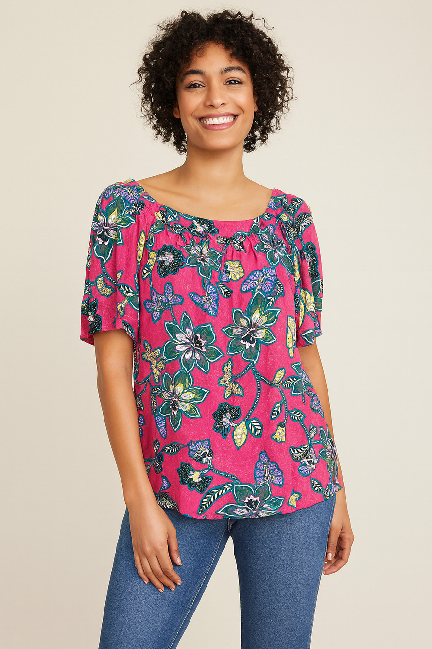 LOFT Pink Floral Print Square Neck Puff Sleeve Blouse Size Medium